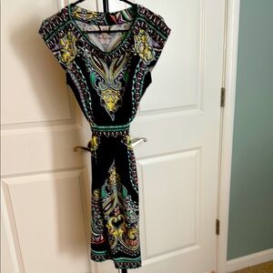 ECI Nordstrom brand colorful dress. Embellishments on neckline and waist